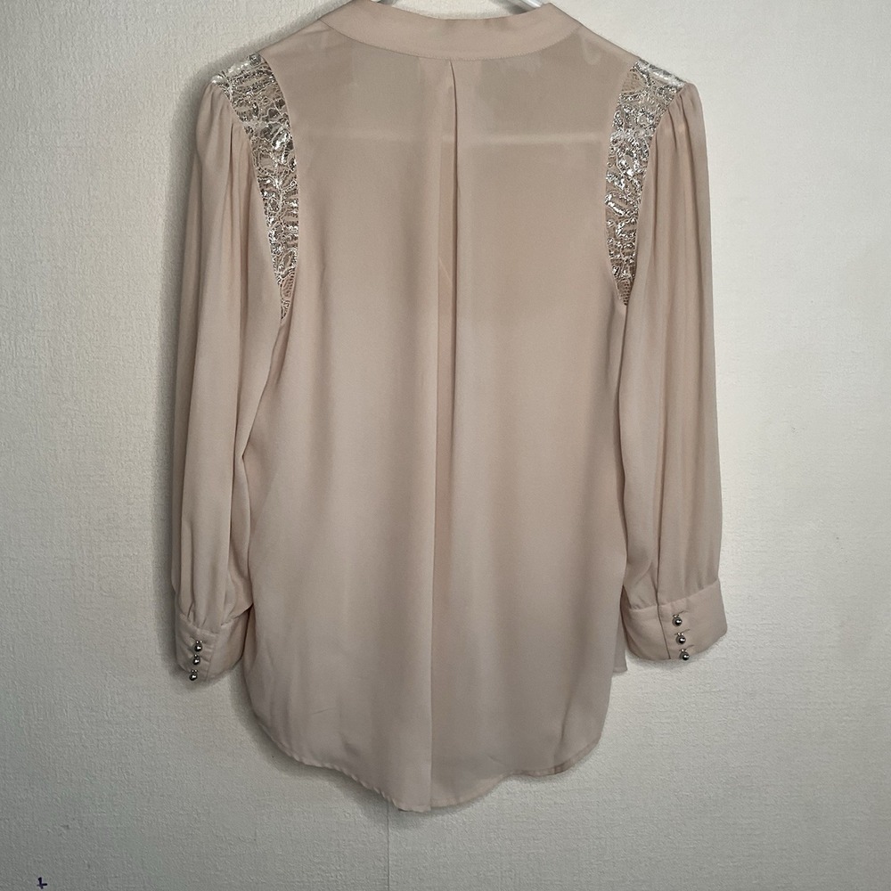 Anthropologie Moulinette Soeurs Blouse Size 4 Pink Blush Lace Workwear Dressy - Picture 7 of 9